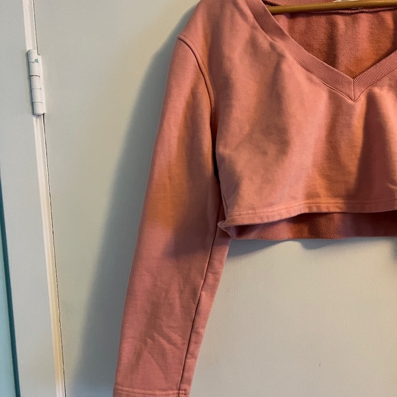 For Love & Lemons Morgan Cropped Sweatshirt Top in pink (size S) - Picture 6 of 8